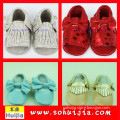 High Quality Factory Price sweet color bow and tassels sandals cow leather wholesale shoes baby moccasins